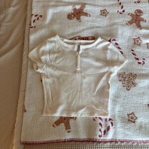 Kids Cream Ribbed Short Sleeve Top